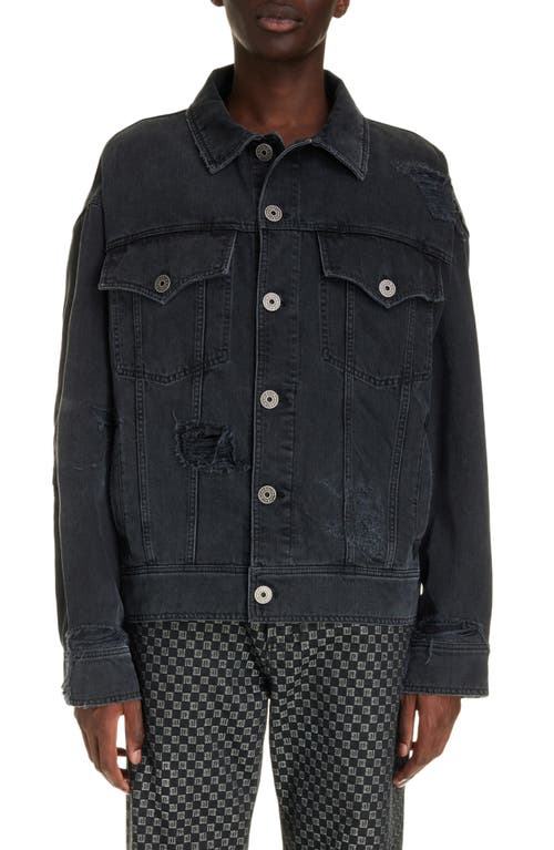 Balmain Rip & Repair Denim Jacket 0Pc Washed Black at Nordstrom, Us