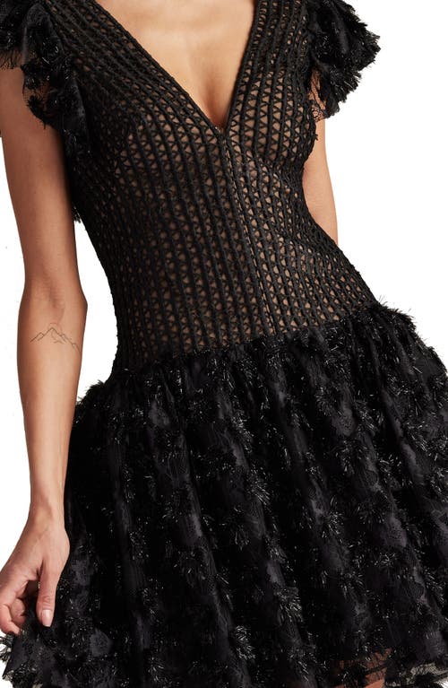Sho By Tadashi Shoji Metallic Fringe Mixed Media Cocktail Dress In Black