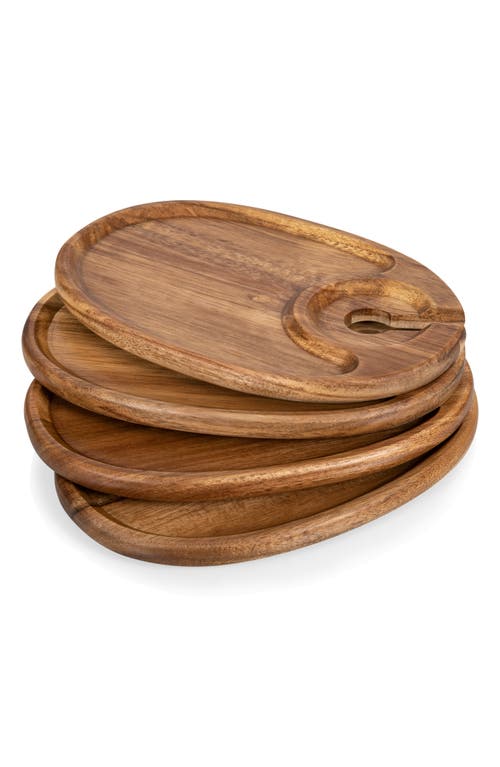 Picnic Time 4-piece Wood Wine Appetizer Plate Set In Brown