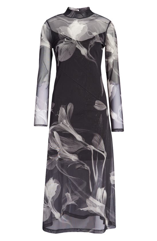 Allsaints Hanna Iris Floral Long Sleeve Dress In Black