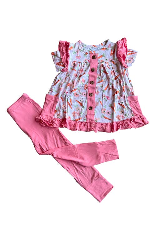 Laree + Co Lillian's Pink Easter Carrots Dress & Leggings Set