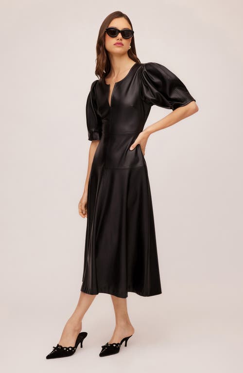 Shop Fifteen Twenty Sierra Puff Sleeve Faux Leather Midi Dress In Black