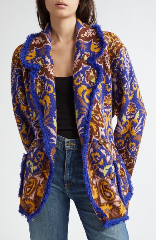 Shop Farm Rio Glam Tapestry Knit Wrap Jacket In Glam Tapestry Blue