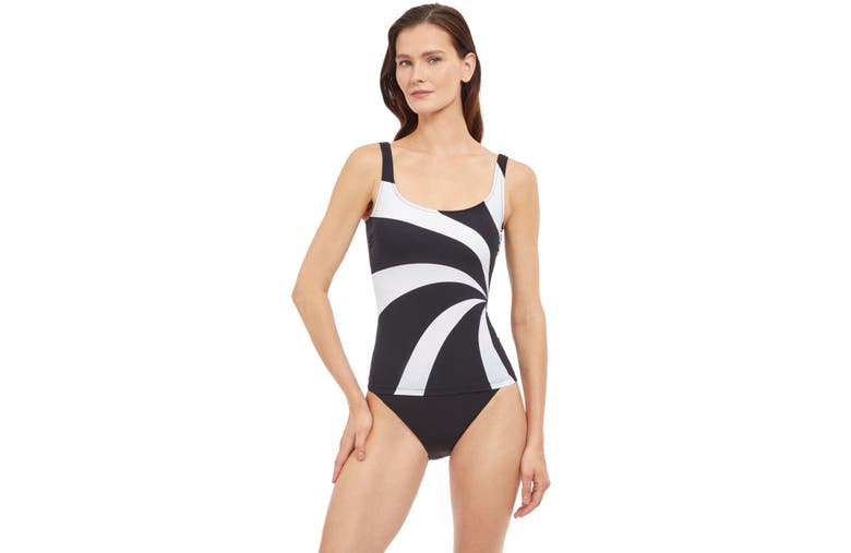 Shop Gottex Timeless Tankini Swim Top In Black/white