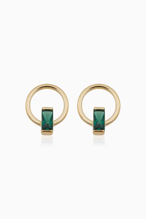 Oradina 14k Gold Bella Studs Earrings In Yellow Gold - Green Zirconia