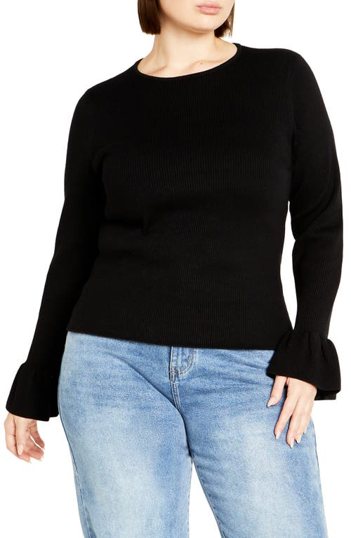 Shop City Chic Selena Bell Sleeve Rib Sweater In Black