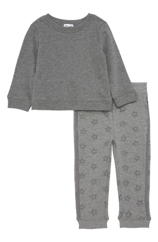 Splendid Babies' Gray Star Sweatshirt & Pants Set In Heather Charcoal