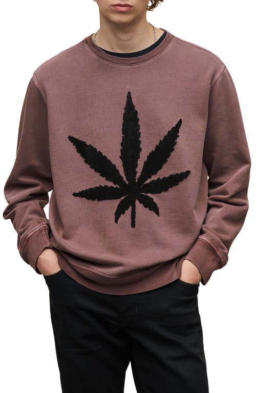 John Varvatos Weed Leaf Cotton Blend Crewneck Sweatshirt in Terra Brown