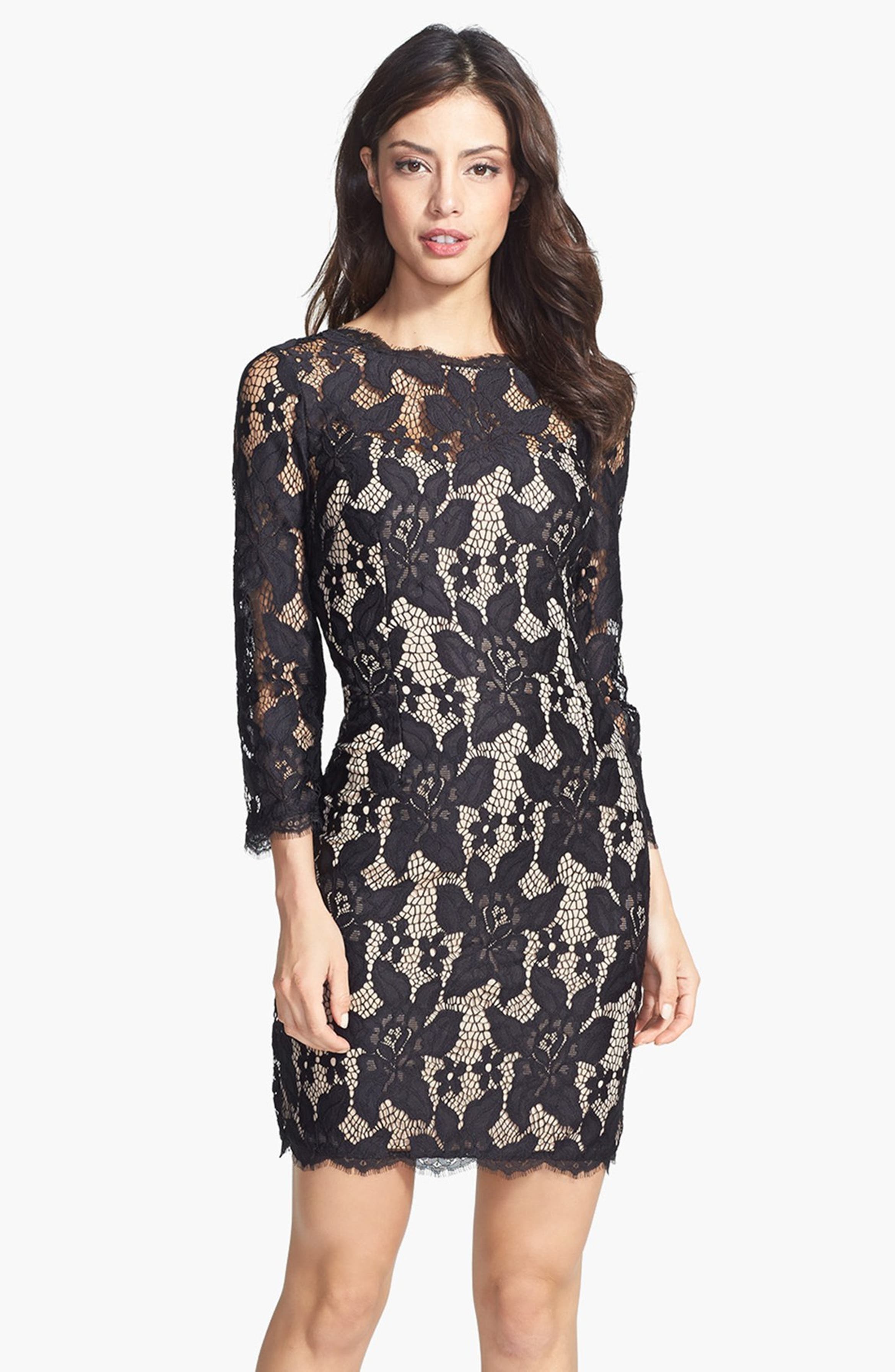 Adrianna Papell Long Sleeve Lace Cocktail Dress | Nordstrom