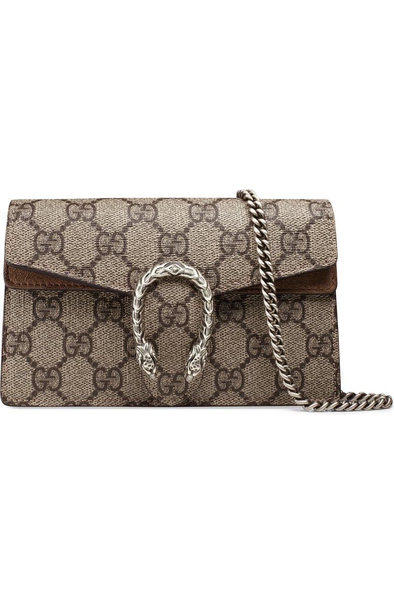 Gucci Super Mini GG Supreme Canvas & Suede Shoulder Bag, Main, color, 