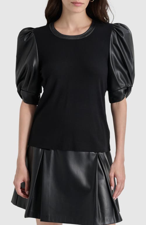 Shop Dkny Mixed Media Rib Top In Black