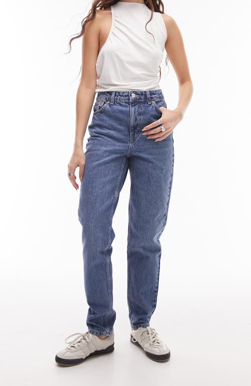 Topshop High Waist Tapered Mom Jeans Mid Blue at Nordstrom,