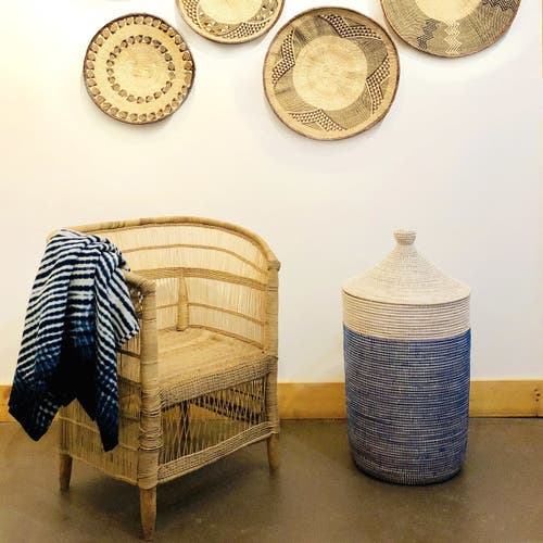 Mbare Dou Lid Storage Basket Two-tone In Navy And White
