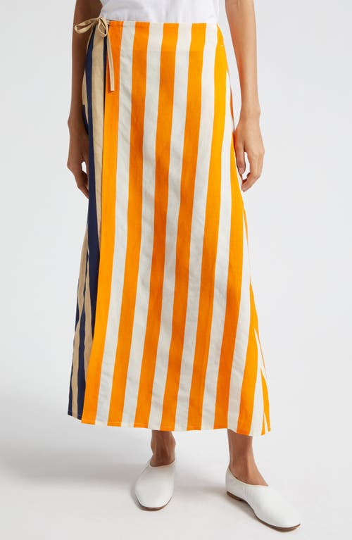 Kahlaus Merirosvo Mixed Stripe Wrap Skirt in Orange Off-White Blue Beige