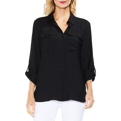 Vince Camuto Hammered Satin Utility Shirt, Black