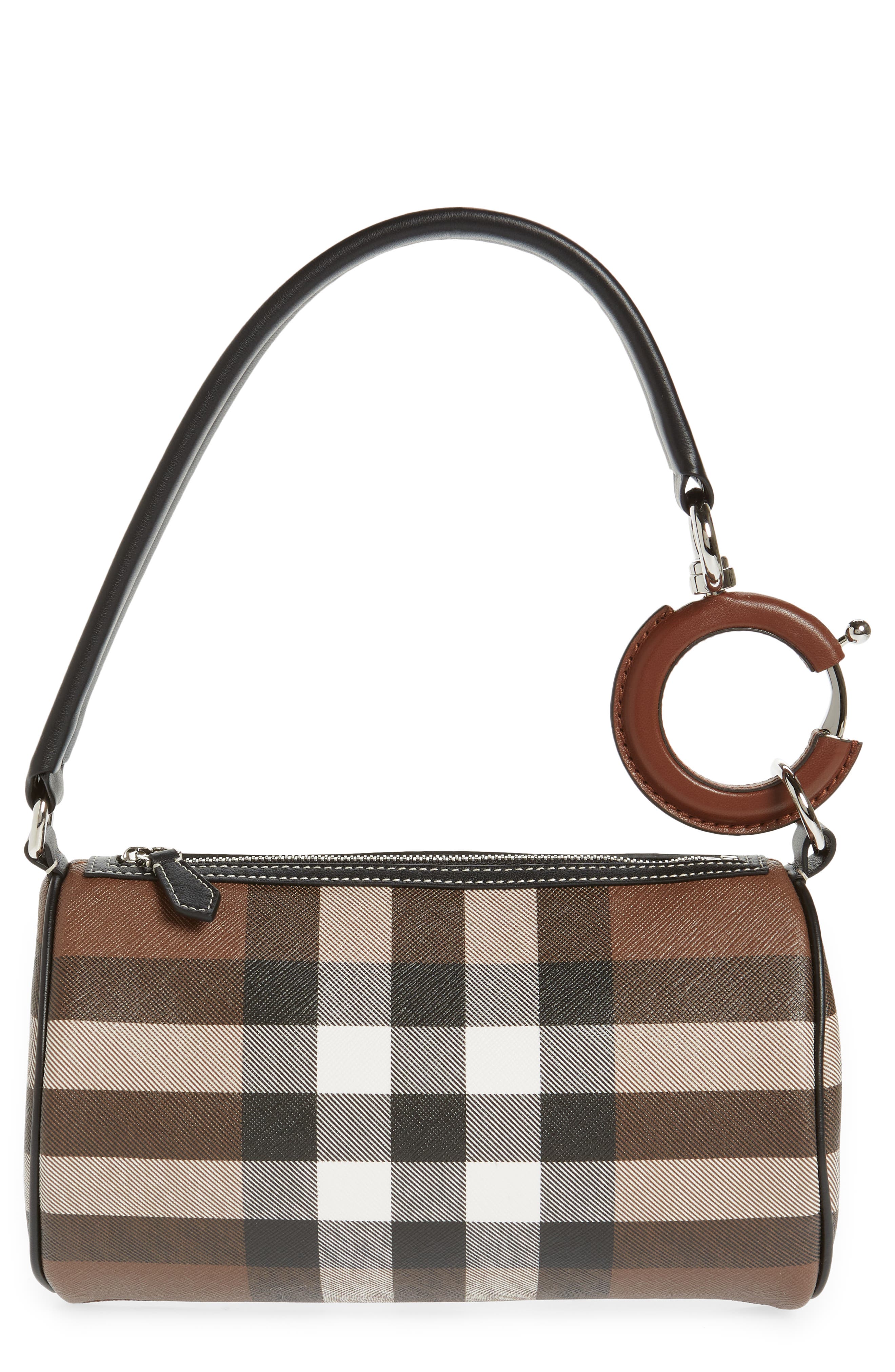 BURBERRY Mini Rhombi Check Canvas Handbag in Dark Birch Brown
