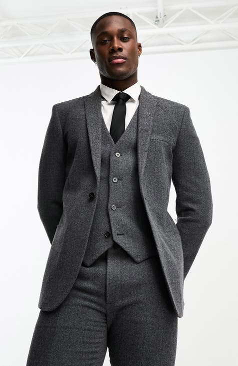 Men Grey Textured Ultra Slim Fit Formal Blazer