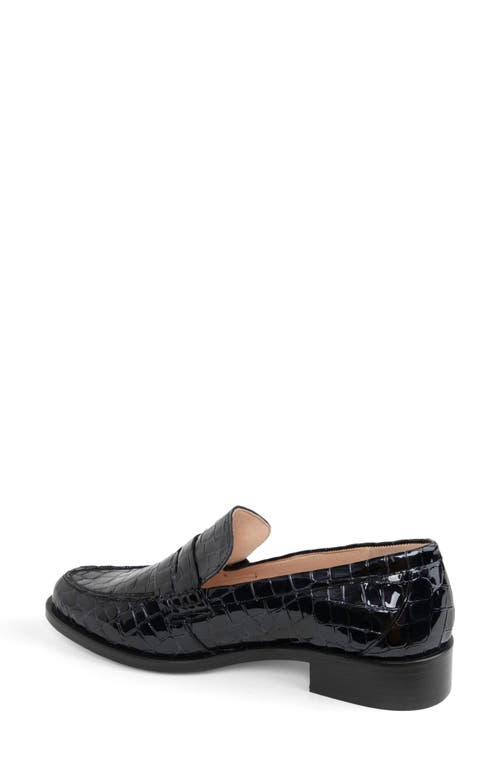 Shop Patricia Green Vince Croc Embossed Penny Loafer In Black Patent Croc