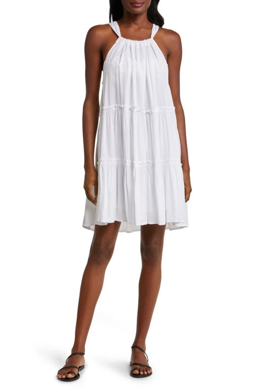 Ruched Tiered Cover-Up Swing Dress in White