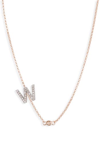 Meshmerise Bezel Diamond Initial Chain Necklace In Rose-w