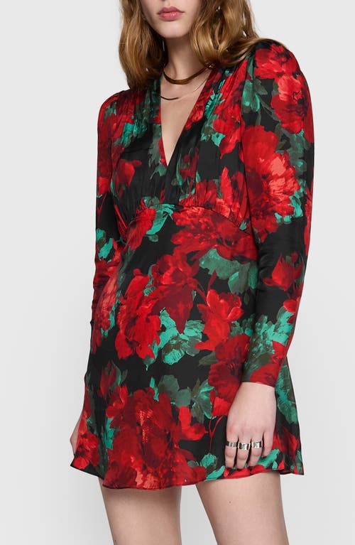 Shop Rebecca Minkoff Aiden Floral Long Sleeve Minidress In Black Rose