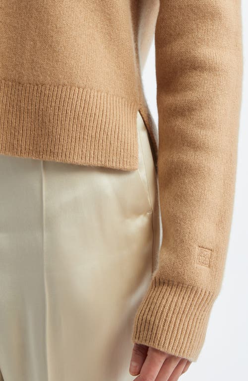 Shop Totême Toteme Crop Stretch Cashmere & Merino Wool Crewneck Sweater In Camel