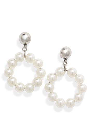 Shop Knotty Imitation Pearl Round Drop Earrings In Rhodium/pearl