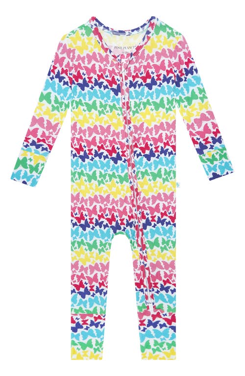 Posh Peanut Rainbow Butterfly Print Fitted Convertible Footie Pajamas In Open White