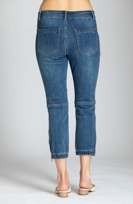 Apny Crop Utility Denim Joggers In Medium Indigo