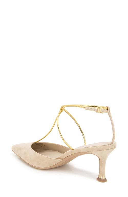 Kenneth Cole Umi T-strap Pointed Toe Pump In Buff Suede