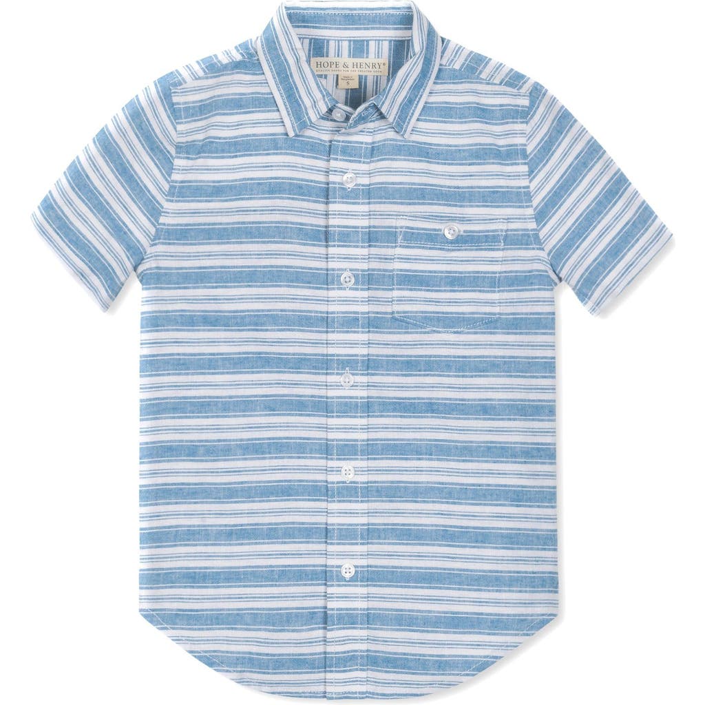 Hope & Henry Boys' Linen Short Sleeve Button Down Shirt, Kids In Blue