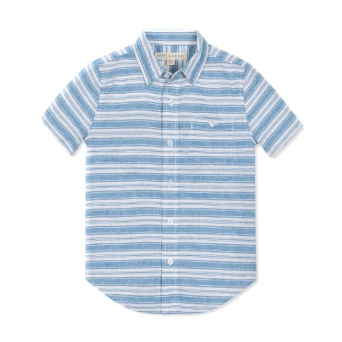 Hope & Henry Boys' Linen Short Sleeve Button Down Shirt, Infant In Blue Variegated Stripe