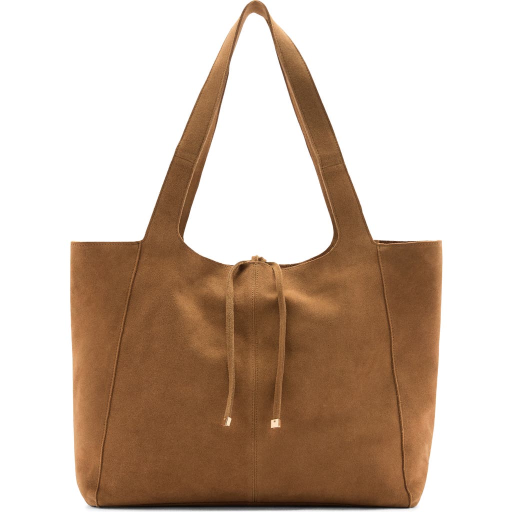 Mango Suede Shopper In Leather