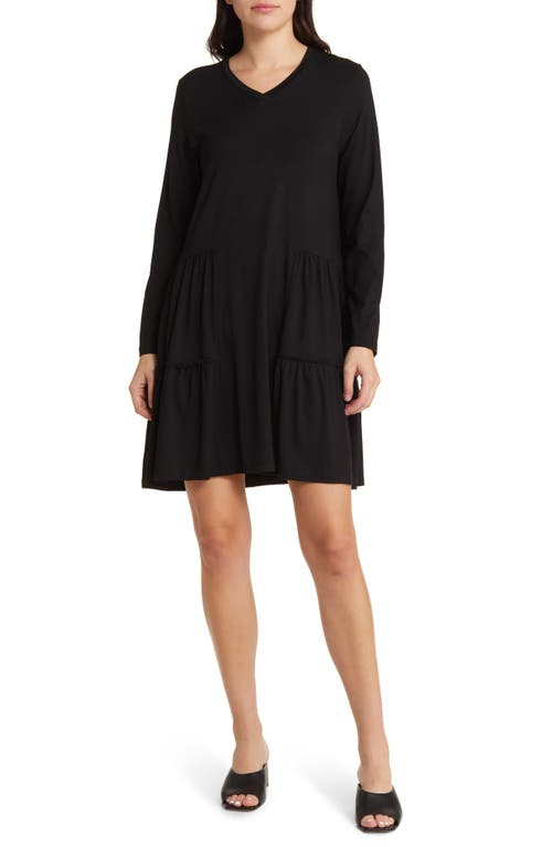 Gili Long Sleeve Tiered Minidress in Black