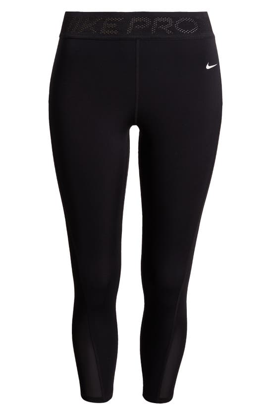 Shop Nike Pro 7/8 Mesh Panel Leggings In Black/ White