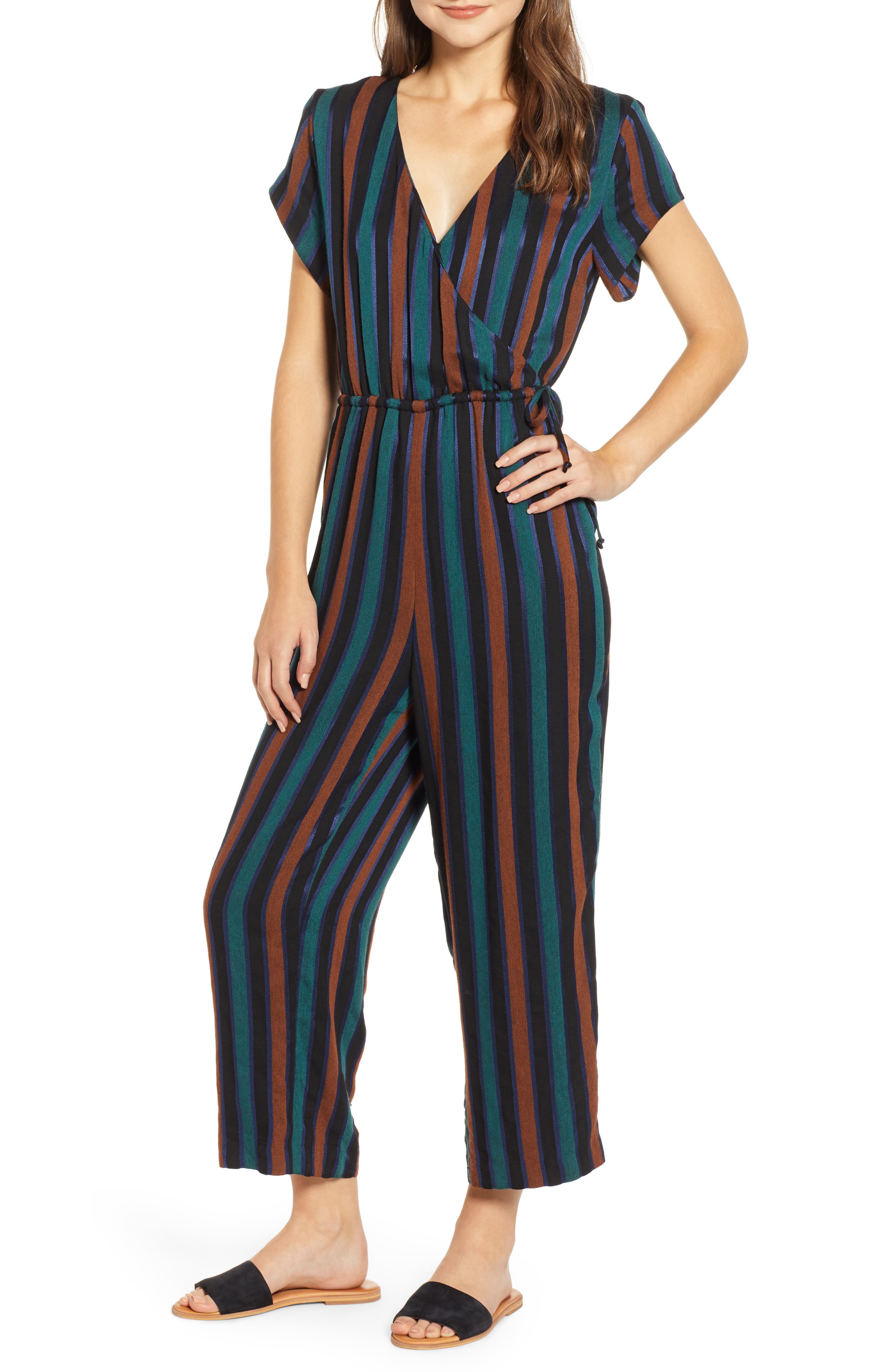 striped wrap jumpsuit