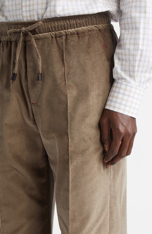 Isaia Drawstring Stretch Corduroy Wide Leg Pants In Pastel Brown