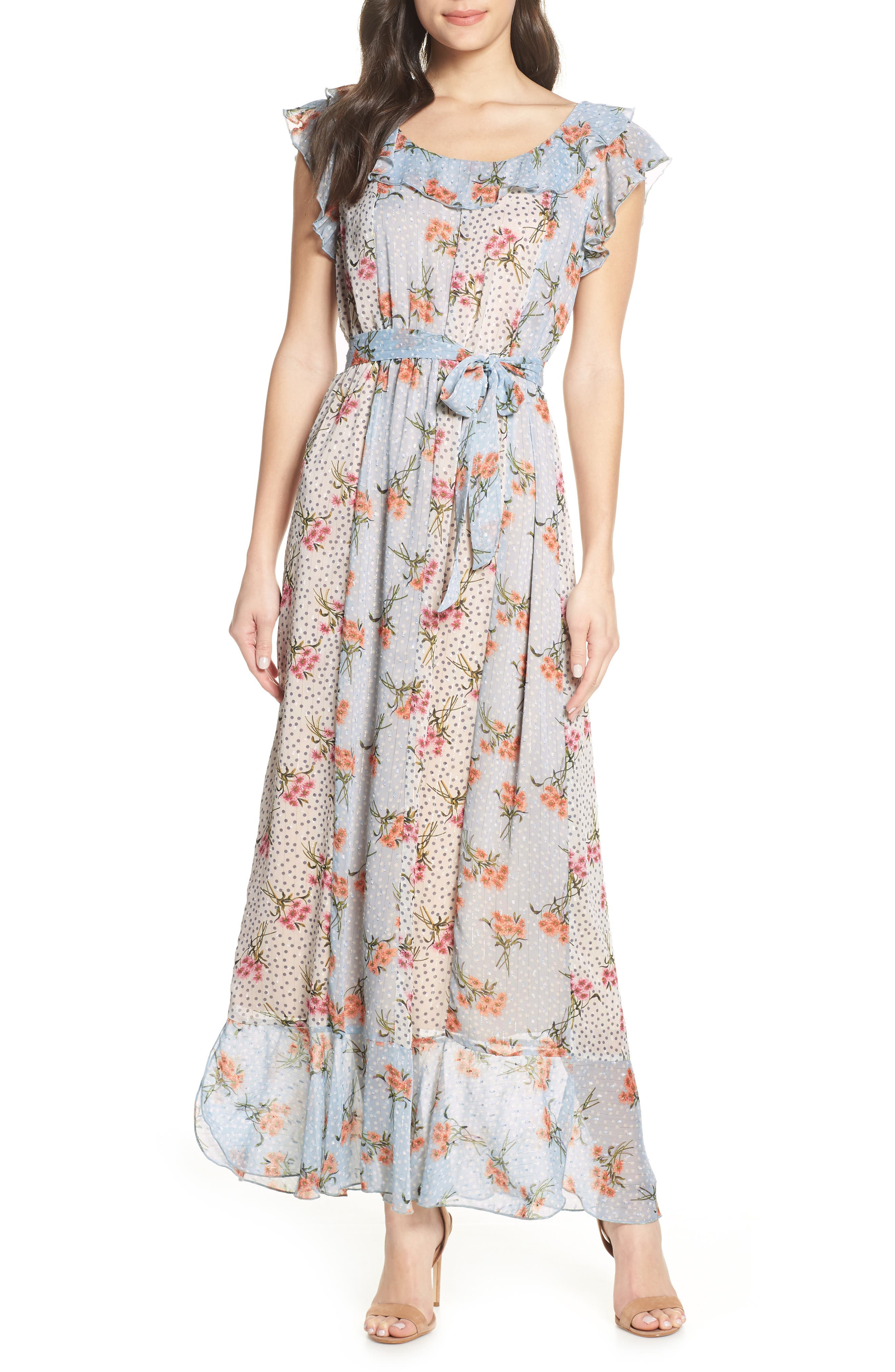 Chelsea28 Mixed Print Clip Dot Maxi Dress, Blue