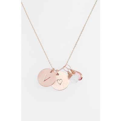 Nashelle 14K-Gold Fill Heart Disc, Moonstone & Pink Quartz Initial Necklace