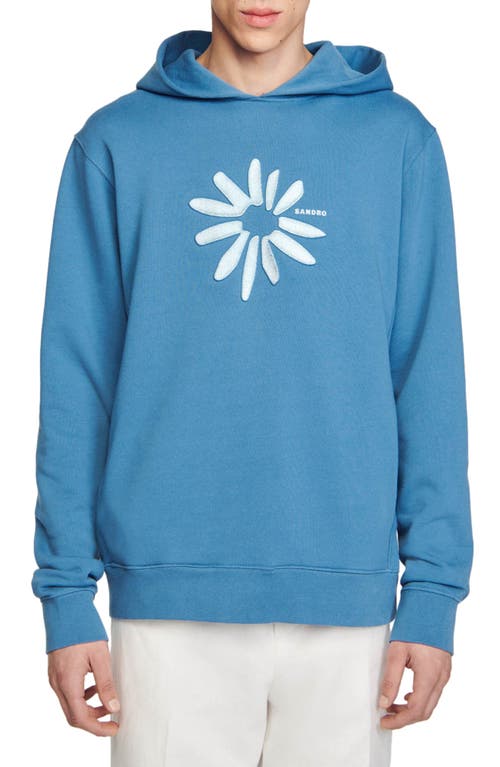 Glossy Flower Cotton Graphic Hoodie in Blue Grey