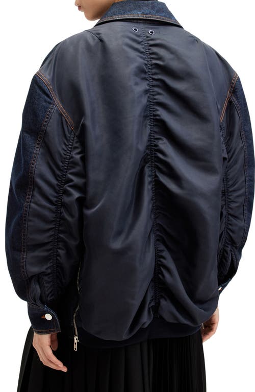 Allsaints Dillan Oversized Denim Bomber Jacket In Navy Blue