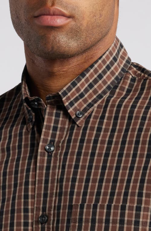 Shop Nordstrom Trim Fit Check Stretch Button-down Shirt In Black- Brown B Evan Check