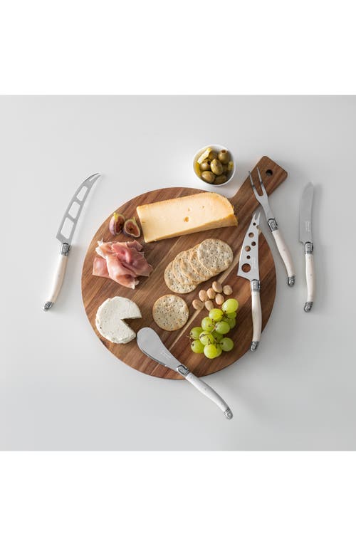 French Home Laguiole 6pc Artisan Cheese Knife Set & Round Wood Board In Ivory And Wood