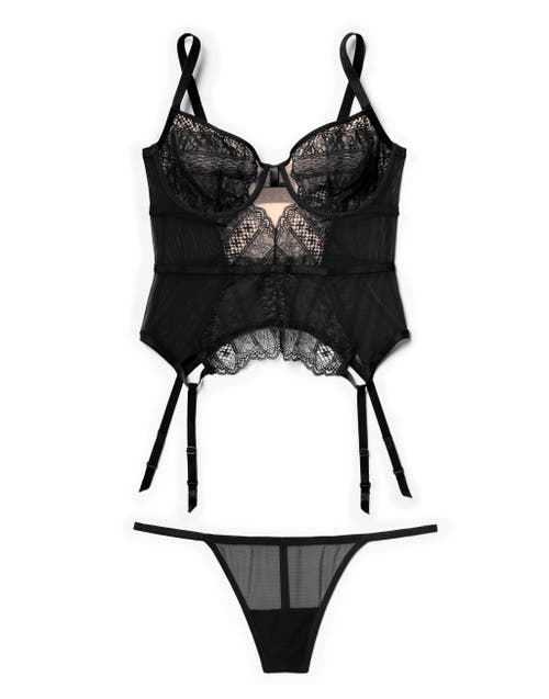 Shop Adore Me Naya Unlined Bustier & G-string Set In Black