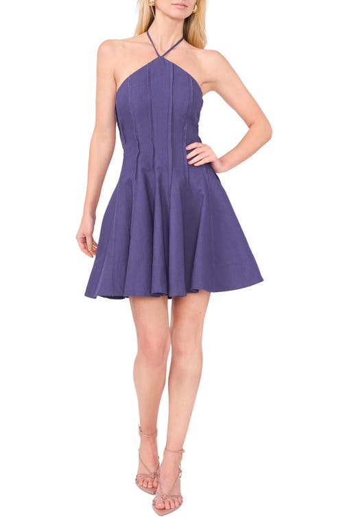The Dayna Halter Fit & Flare Linen & Cotton Minidress in Navy Berry