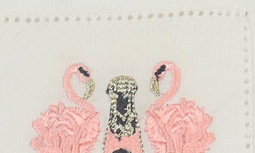 Tiramisu Set Of 4 Embroidered Coasters In White/pink Flamingos