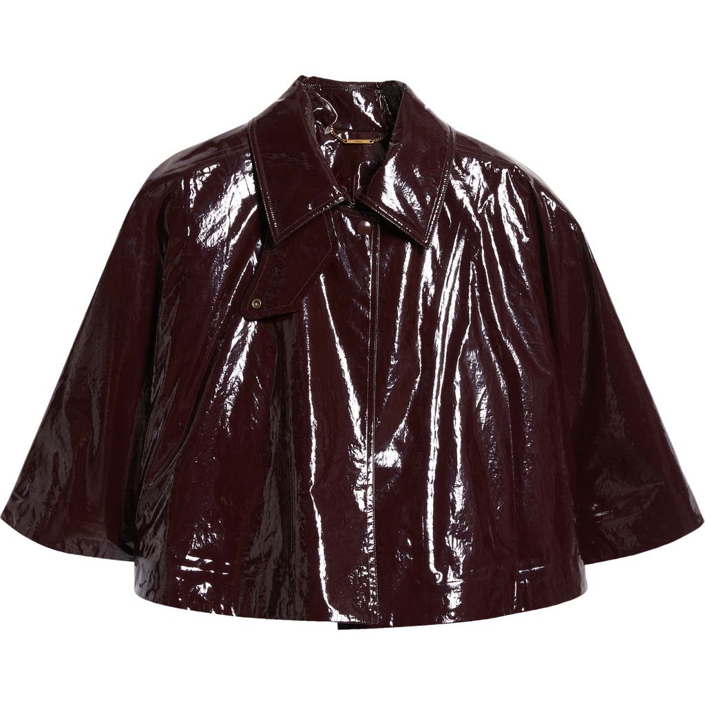 Chloé Short Brown Shiny Cotton Cape In Burgundy