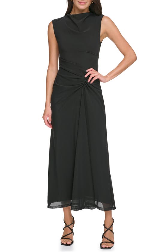 Ruched Cowl Neck Maxi Dress In Black