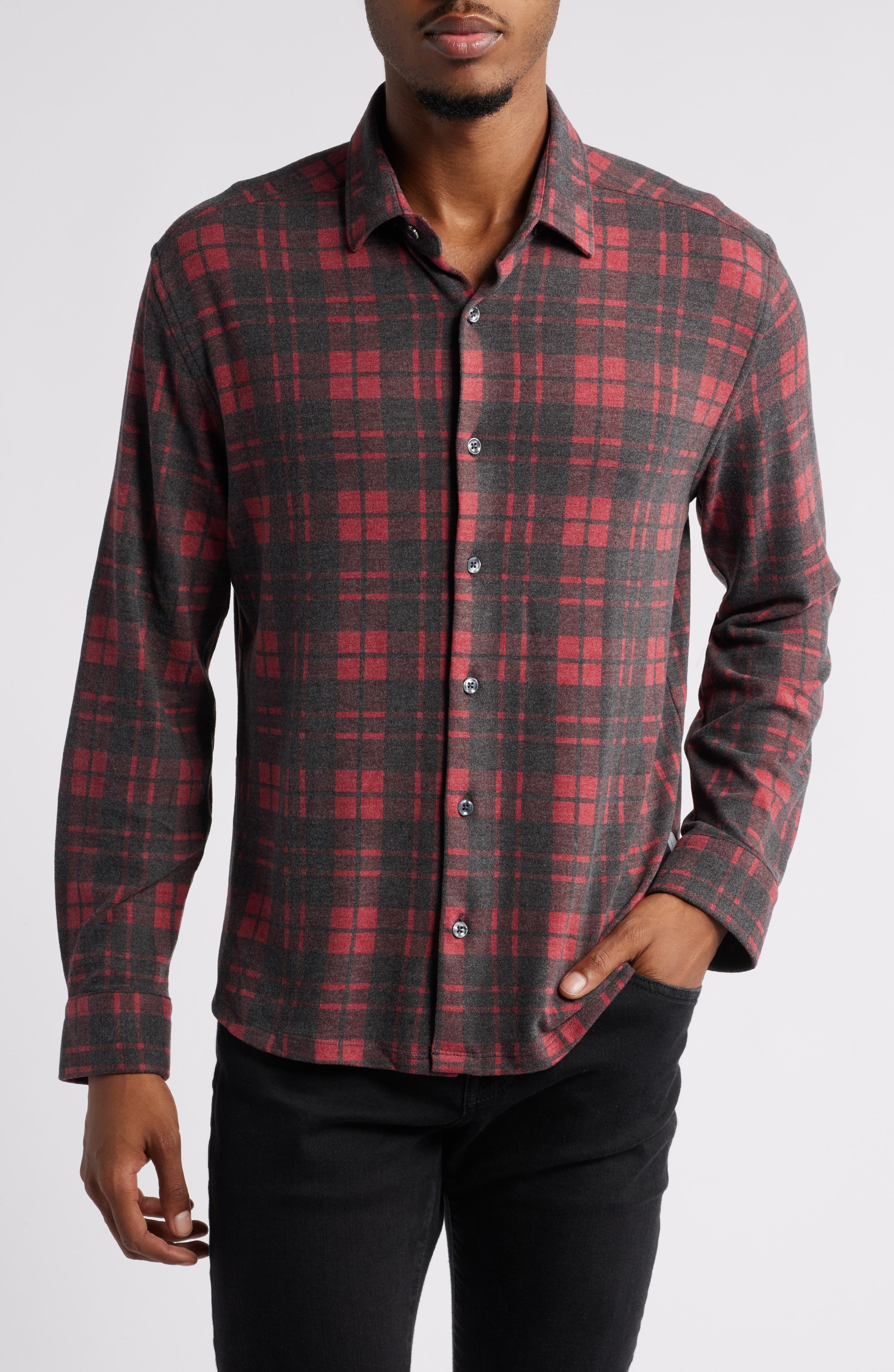 Stone Rose Lumberjack Wrinkle Resistant Tech Fleece Jacket in Burgundy 