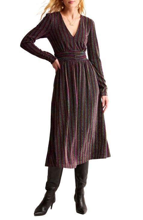 Metallic Stripe Long Sleeve Sweater Dress